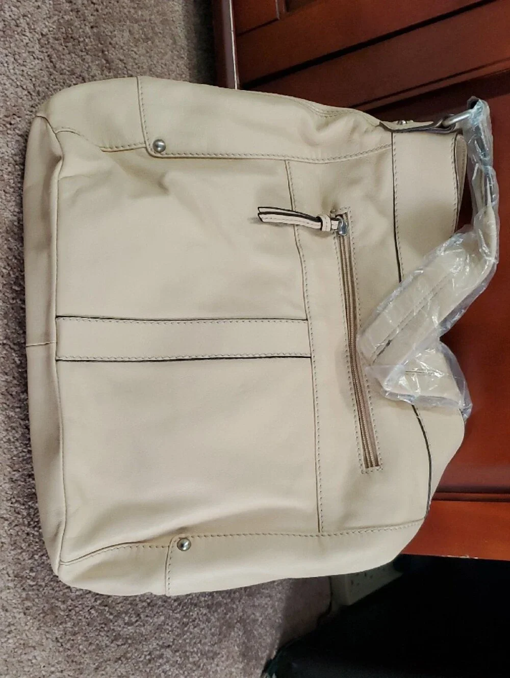 BRAND NEW!!  Tignanello Cream Braided Soft Leather LARGE Women’s Shoulder Bag